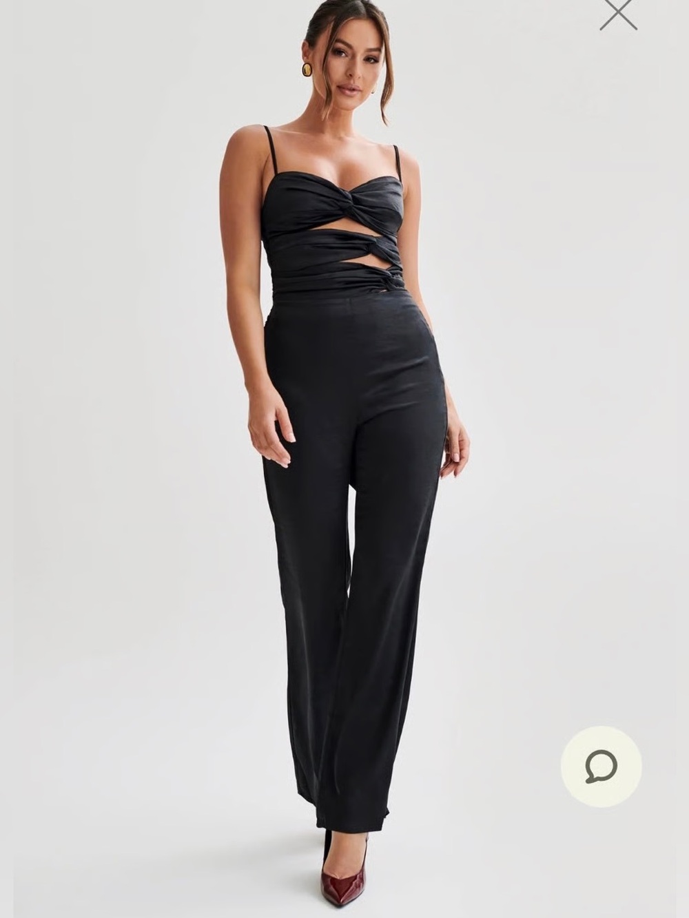 Meshki || Elina Twist Satin Jumpsuit Black Large NWT